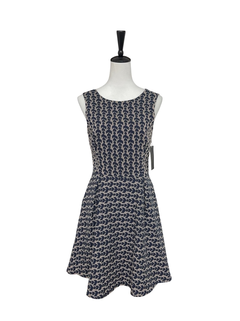 Zara Open Back Cross Strap Fit & Flare Dress NWT Navy Beige M - Picture 11 of 13